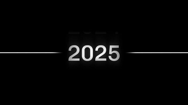 2025 counting animation 2024 to 2015 to 2025,Happy new year, 2024 to 2025 text animation scrolling up, 2025 4k transparent background