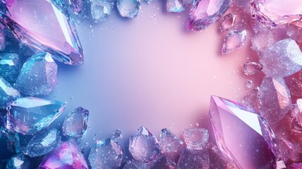 Sparkling Pink and Blue Gemstones Bordering a Gradient Background