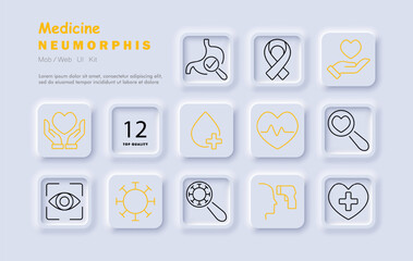 Medicine set icon. Heart, blood donation, virus, health check, thermometer, wellness, healthcare, ribbon, examination, diagnosis, hospital, hand sanitizer