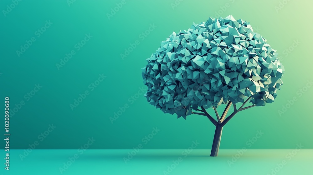 Poster a geometric tree design created with paper in a minimalist style against a soft green background dur