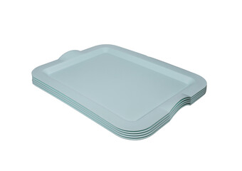 Stack of plastic trays for food isolated on white background. Plastic tray