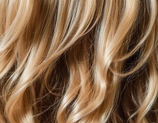 Fototapeta premium Soft, luminous curls highlighting the vibrant and healthy texture of the blond hair. The close-up captures the intricate details beautifully. Care cosmetics. Generative AI