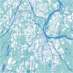 Map of Middletown in Connecticut in a professional blue style. Contains layered vector with roads water, parks, etc.