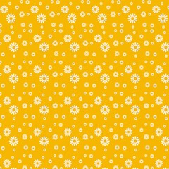 Seamless white daisy pattern featuring delicate blooms with bright yellow centers, set against a soft, neutral background. Ideal for textiles, stationery, or spring-themed designs, evoking a fresh, na