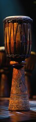 Wooden drum on a table with other wooden bowls