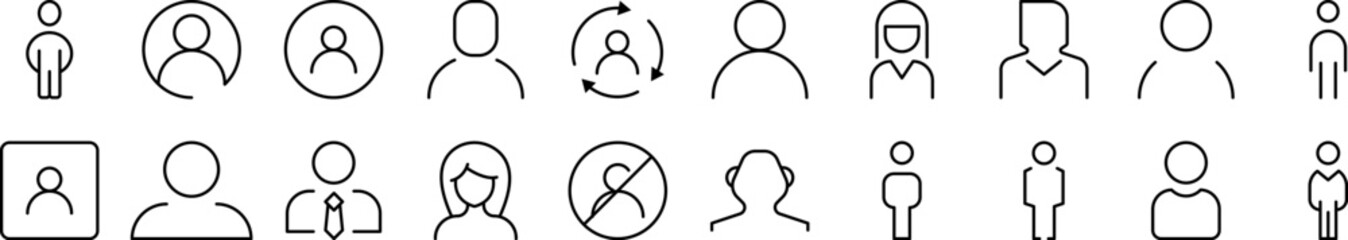 Male and Female User Avatar Simple Isolated Line Icons Collection. Editable Stroke. Suitable for Web Sites, Books, Cards, Apps