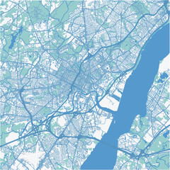 Map of Wilmington in Delaware in a professional blue style. Contains layered vector with roads water, parks, etc.