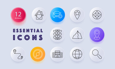 Communication and navigation set icon. GPS, globe, email, and location map. Icons represent tools for global connectivity, communication, and geolocation services