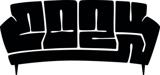 Calligram of cozy word in sofa shape