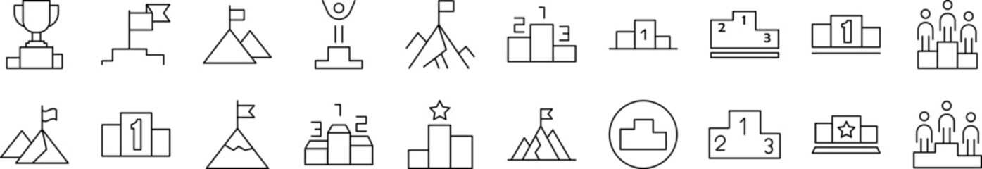 Winner and Pedestal Thin Icons Collection. Editable Stroke. Suitable for Web Sites, Books, Cards, Apps