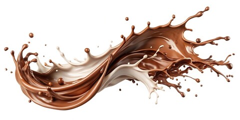 Abstract composition of white and brown chocolate splash with cutout path on wide-angle lens