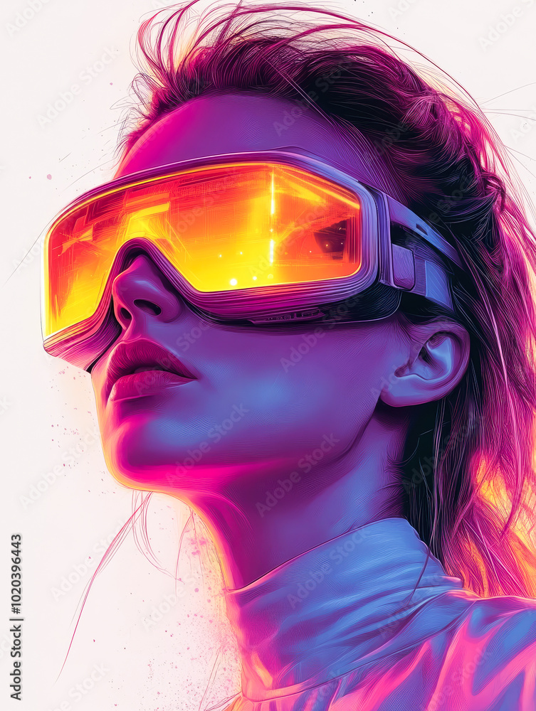 Poster the colorful virtual reality headset creates an immersive experience, blending digital environments 
