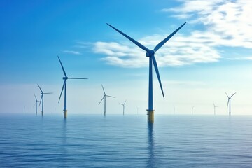 Offshore Wind Turbines Generating Renewable Energy in Calm Ocean Waters