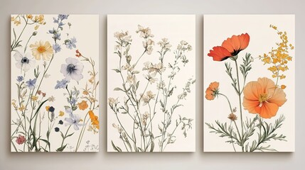 Elegant Set of Floral Invitation Save the Date Cards Featuring Detailed Various Flowers, Ideal for Luxury Vintage Botanical Themed Events and Brochure Design