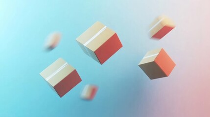 Cardboard box floating in the air with simple plain background minimalist look shows elegant design for courier work, delivery packages, services and shipping