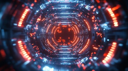 Fototapeta premium Abstract Neon Lights Tunnel With Red And Blue Glowing Lines