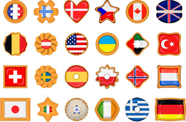 Set homemade cookie with flag country world in tasty biscuit