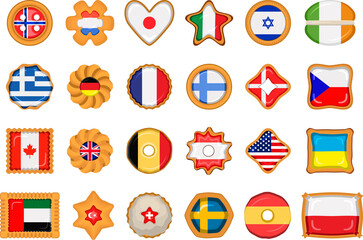 Set homemade cookie with flag country world in tasty biscuit