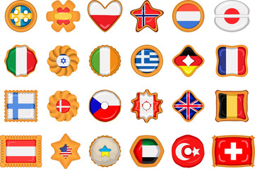 Set homemade cookie with flag country world in tasty biscuit