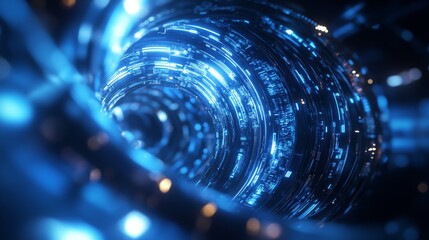 Abstract Blue and Black Digital Sphere with Glowing Lines