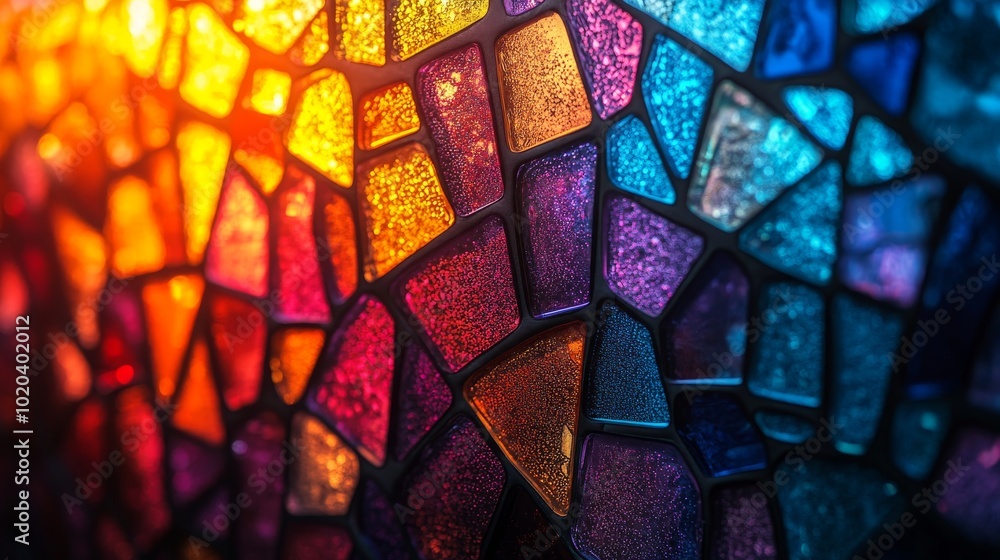 Poster abstract mosaic pattern with vibrant colors and glittering texture