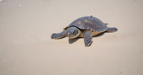 A baby sea turtle crawling on the sandy beach