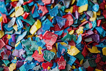 Obraz premium A pile of colorful plastic pieces scattered on the ground, generative ai image