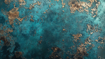 Rustic copper metal surface with teal accents and textured details