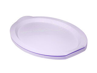 Stack of plastic trays for food isolated on white background. Plastic tray