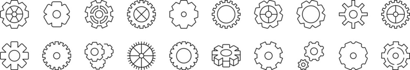 Gear and Cogwheel as Mechanism Outline Icon Collection. Editable Stroke. Perfect for Infographics, Articles, Books, Flyers, Banners