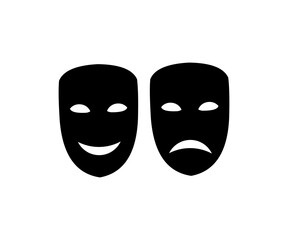 Theater masks icon. Masks Comedy and tragedy theater masks illustration on transparent background PNG.