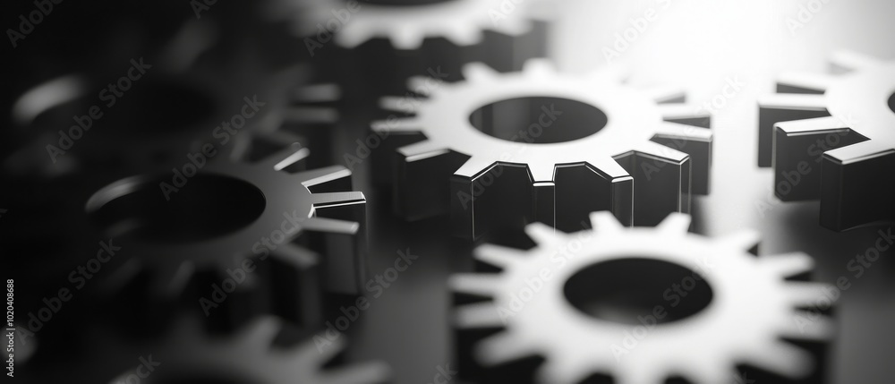 Aufkleber a close-up of interlocking black gears, showcasing intricate details and varying sizes, emphasizing 