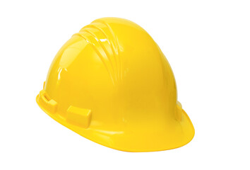 Yellow construction helmet isolated on white background with clipping path.