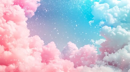 Pastel Sky with Sparkling Stars and Fluffy Clouds
