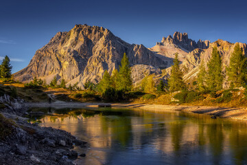 Lago di Limedes in the light of the setting sun