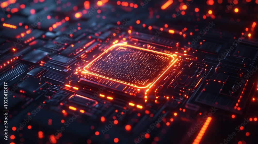 Poster illuminated circuit board with glowing processor