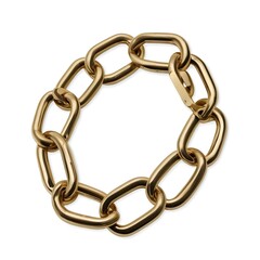 A gold metal chain bracelet with thick, interlocking links