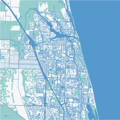 Map of Jupiter in Florida in a professional blue style. Contains layered vector with roads water, parks, etc. © Stef