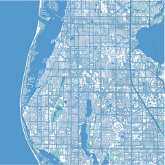 Map of Largo in Florida in a professional blue style. Contains layered vector with roads water, parks, etc.
