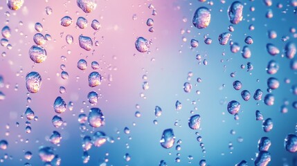 Water Droplets Suspended in Air with a Purple and Blue Gradient Background