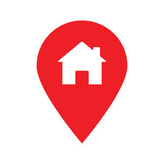 Red map pin for indicating a home or residential location. Location marker isolated on white background