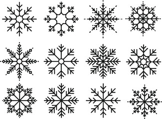 snowflakes thin line icon set such as pack of simple snowflake, snowflake, snowflake, icons for report, presentation, diagram, web design