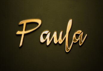 Old gold text effect of Spanish name Paula with 3D glossy style Mockup.