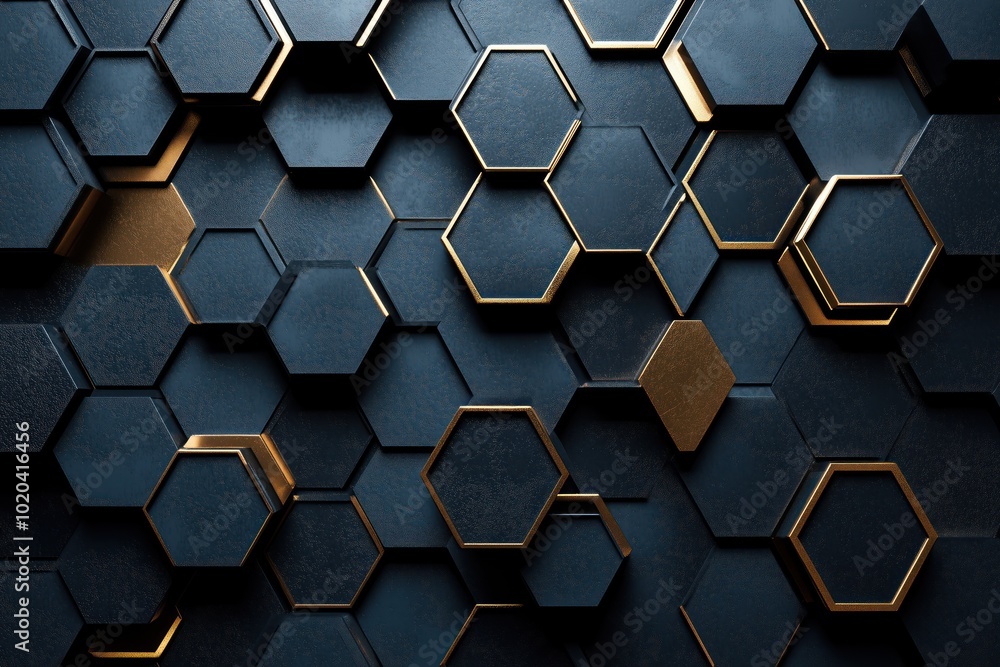 Poster abstract hexagonal pattern with gold accents background