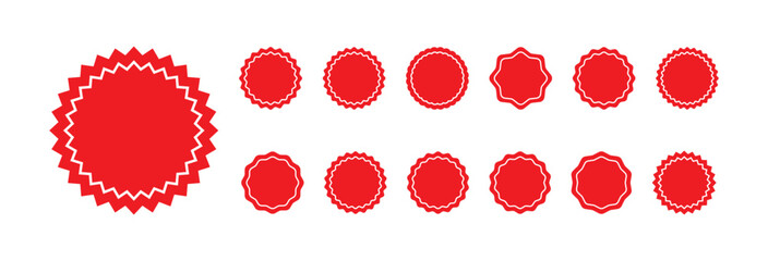 set of red outlines starburst badges icon vector design illustration
