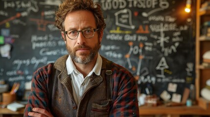 Obraz premium Man standing in front of a chalk board