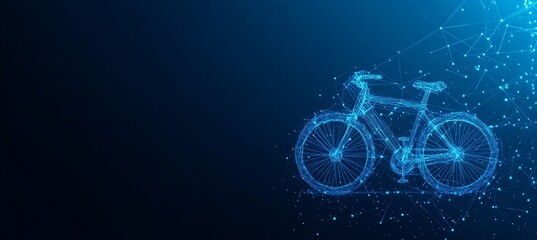 Digital Bicycle Icon on Abstract Blue Technology Background for Eco-Friendly Transport