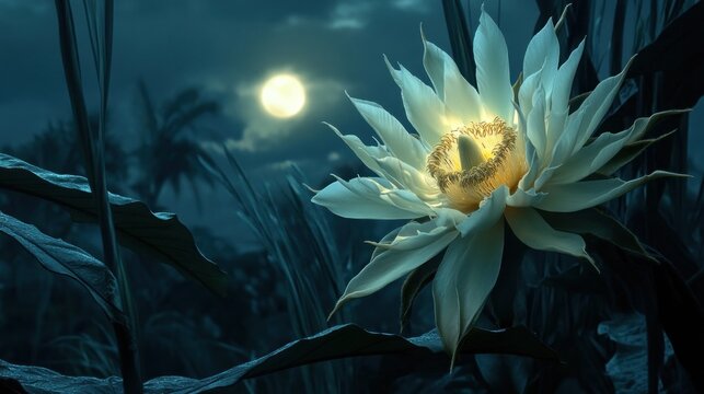 Night Blooming Cereus Under The Moonlight