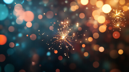 Beautiful bright fireworks lighting up the night sky with a bokeh effect.