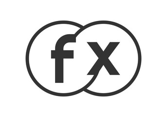 FX business company emblem with outline rounds and letters f x. Logo template of two merged circles for brand identity, logotype. Vector Infinity symbol